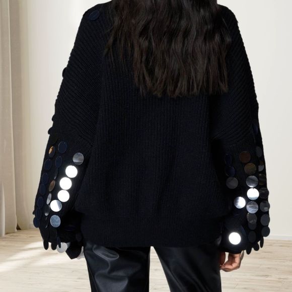 Nasty Gal Black Sequin Oversized Cardigan sz Medium NWT - Picture 3 of 9